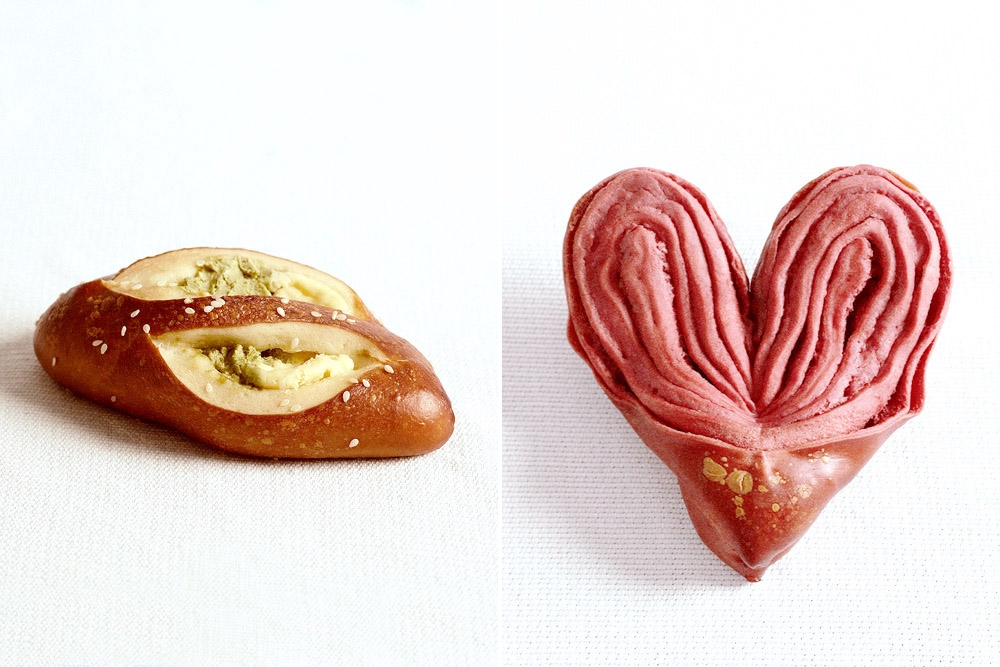 279291 Peach Oolong Pretzel (left) and Strawberry Cream Cheese Pretzel (right). — Picture courtesy of 36 Degree Bakehouse