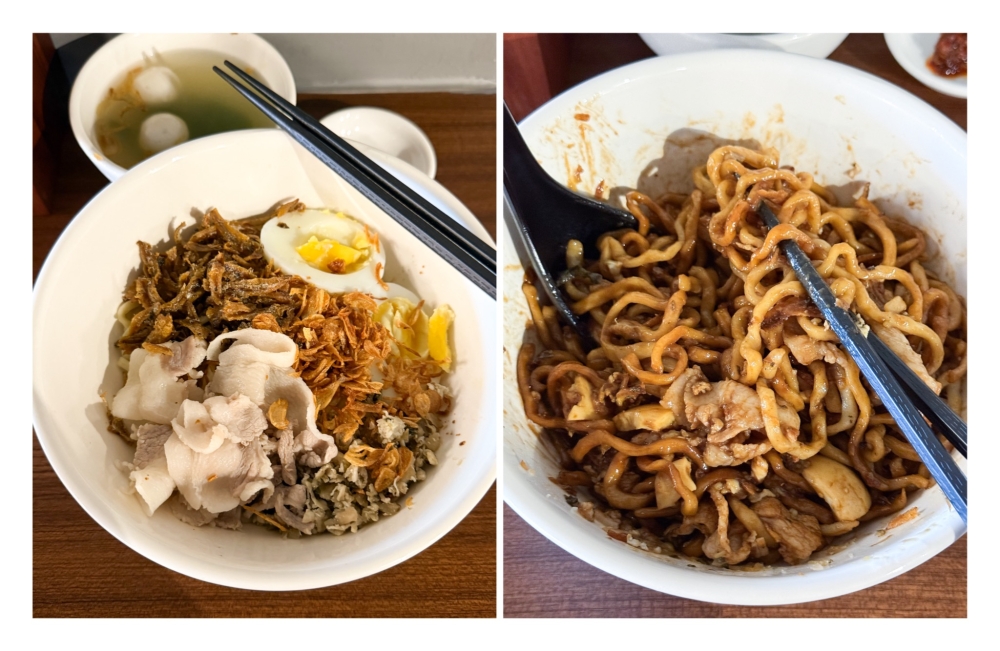 279832 Dry Panmee (left) tends to have softer noodles but the dark sauce (right) doesn't give that much needed sweet savoury flavour. — Picture by Lee Khang Yi