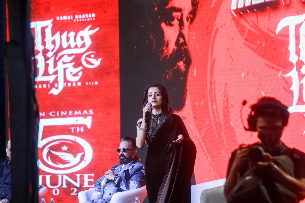 280312 Leading Tamil actress Trisha Krishnan thanked her Malaysian well-wishers and asked them not to miss the Thug Life premiere on June 5. — Picture by Sayuti Zainudin.