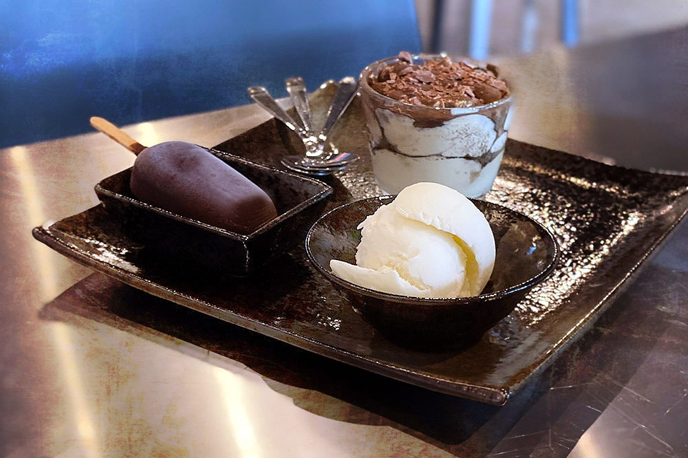 A trio of desserts.