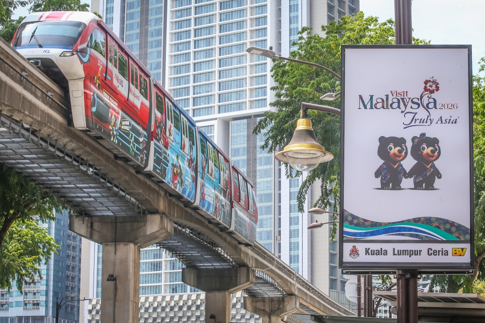 Malayan sun bear was the official mascot for Visit Malaysia Year 2026 advertisement board is pictured in Kuala Lumpur June 14,2025. — Picture by Yusof Mat Isa