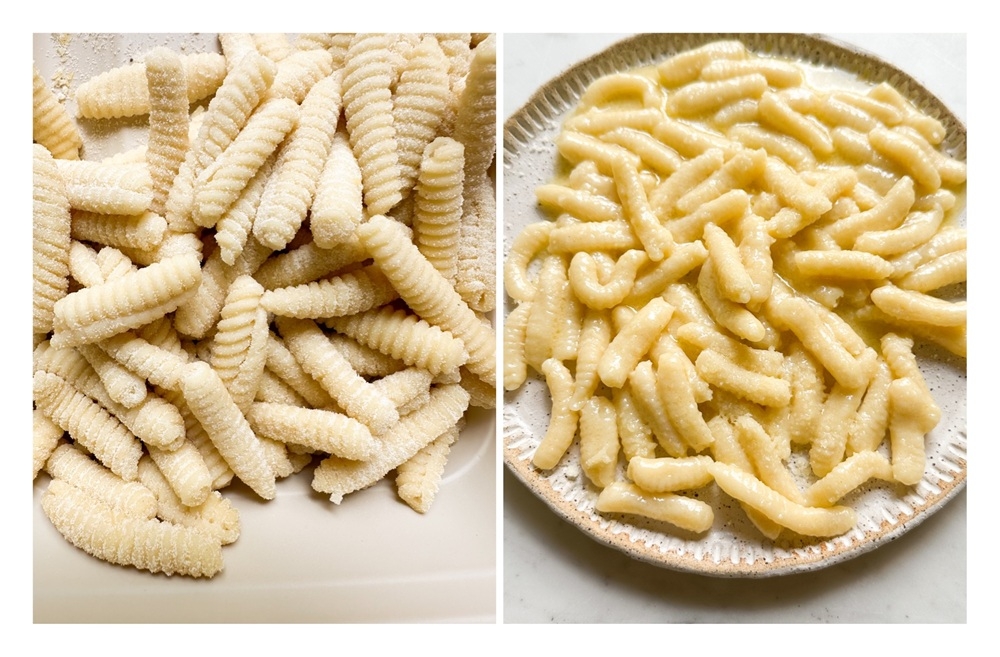 271431 Gnocchetti Sardi (left) may look like sago worms with their ridges, but they offer a toothsome bite when paired with a creamy brown butter Parmigiano Reggiano sauce (right). — Pictures by Lee Khang Yi