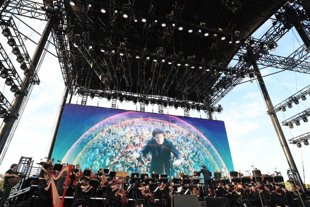 272006-1 Venezuelan conductor Gustavo Dudamel and the LA Philarmonic perform on stage during the 2025 Coachella Valley Music and Arts Festival at Empire Polo Club on April 12, 2025 in Indio, California. — AFP pic