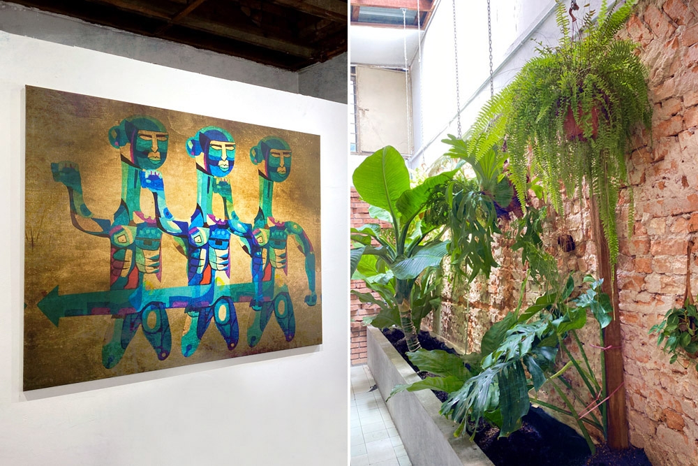 272085 Pieces of artwork are juxtaposed with lush greenery. — Picture by CK Lim