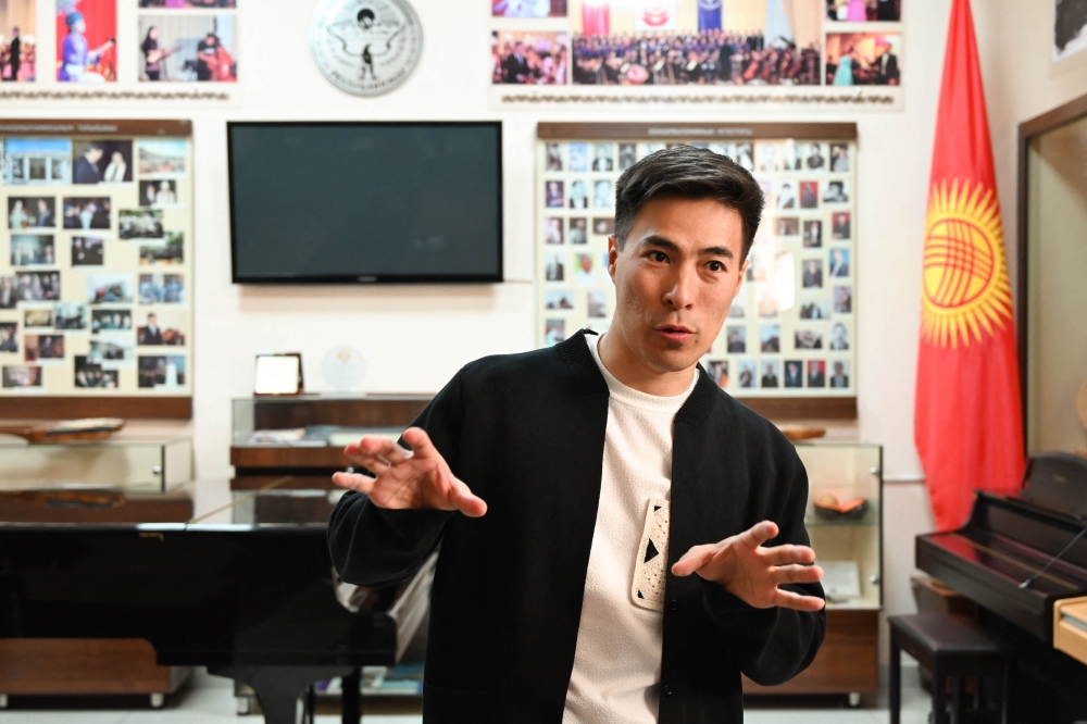 Renowned composer and head of the department of musicology and composition at the Kyrgyz National Conservatory, Balasaguyn Musayev, who participates in a competition to create a new national anthem for Kyrgyzstan, attends an AFP interview in Bishkek April 4, 2025. — AFP pic