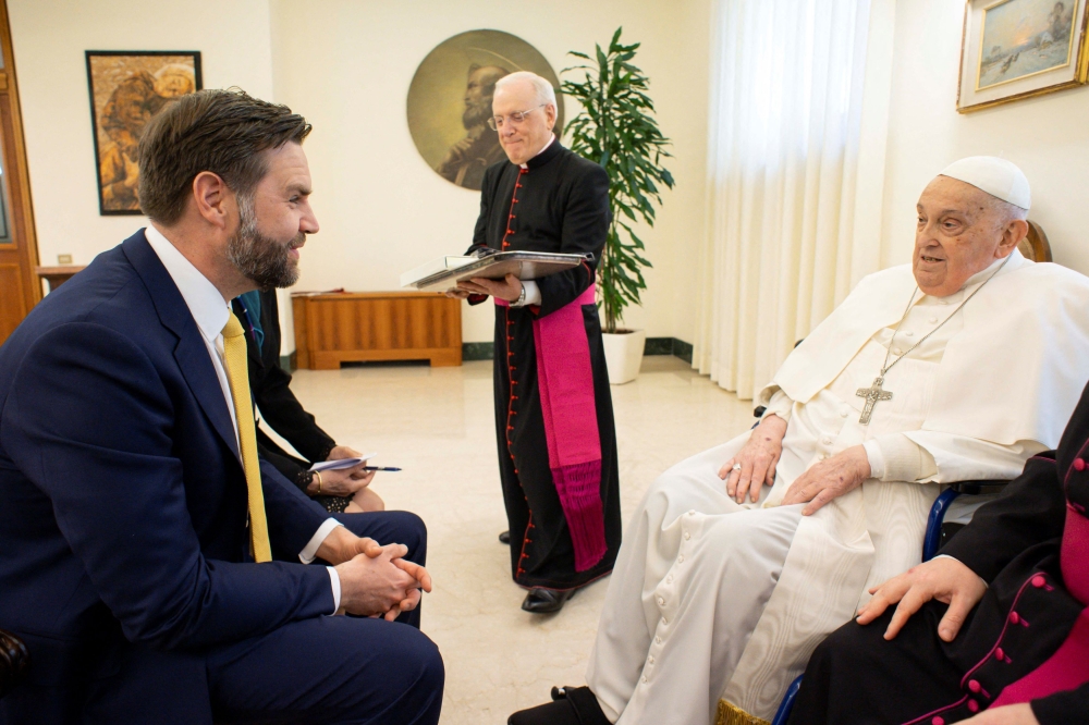 Pope Francis meets with US Vice President JD Vance on Easter Sunday at the Vatican April 20, 2025. — Vatican Media handout pic via Reuters