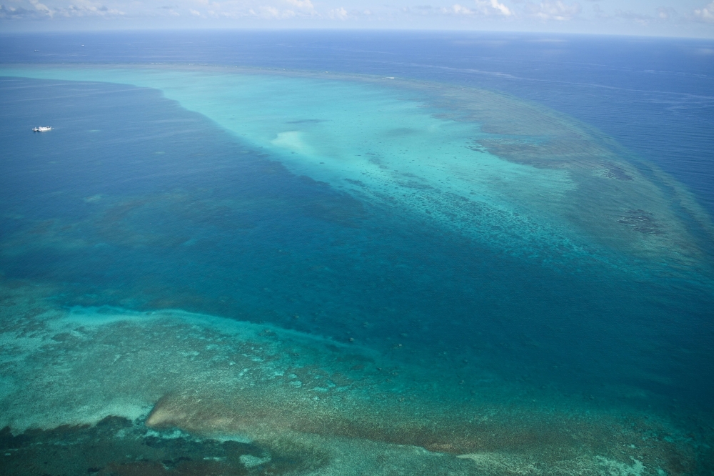 An aerial view of the Chinese-controlled Scarborough Shoal during a maritime surveillance flight by the Philippine Bureau of Fisheries and Aquatic Resources (BFAR) over disputed waters of the South China Sea. China’s Southern Theatre navy said a Philippines frigate had “illegally intruded” into the waters of Scarborough Shoal yesterday. — AFP pic