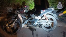 A wrecked motorcycle is seen after a fatal accident in Felda Ulu Tebrau, Ulu Tiram, Johor, on April 20, 2025. — Royal Malaysia Police pic