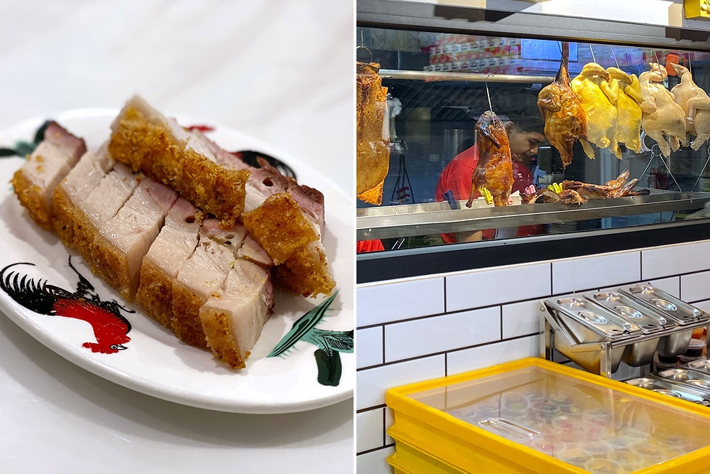 272622 ‘Siu yoke’ (left). Roast meats in the kitchen (right). — Picture by CK Lim
