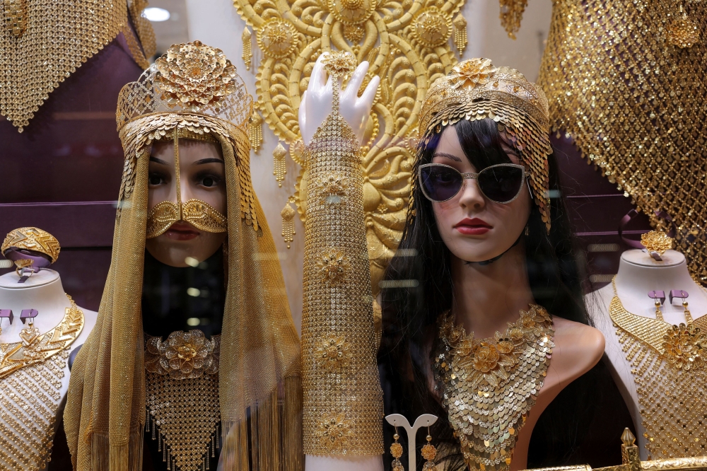 Jewellery is displayed at Emirates Diamonds Jewellery, in Dubai's Gold Souq, Dubai, United Arab Emirates, April 17, 2025. — Reuters pic