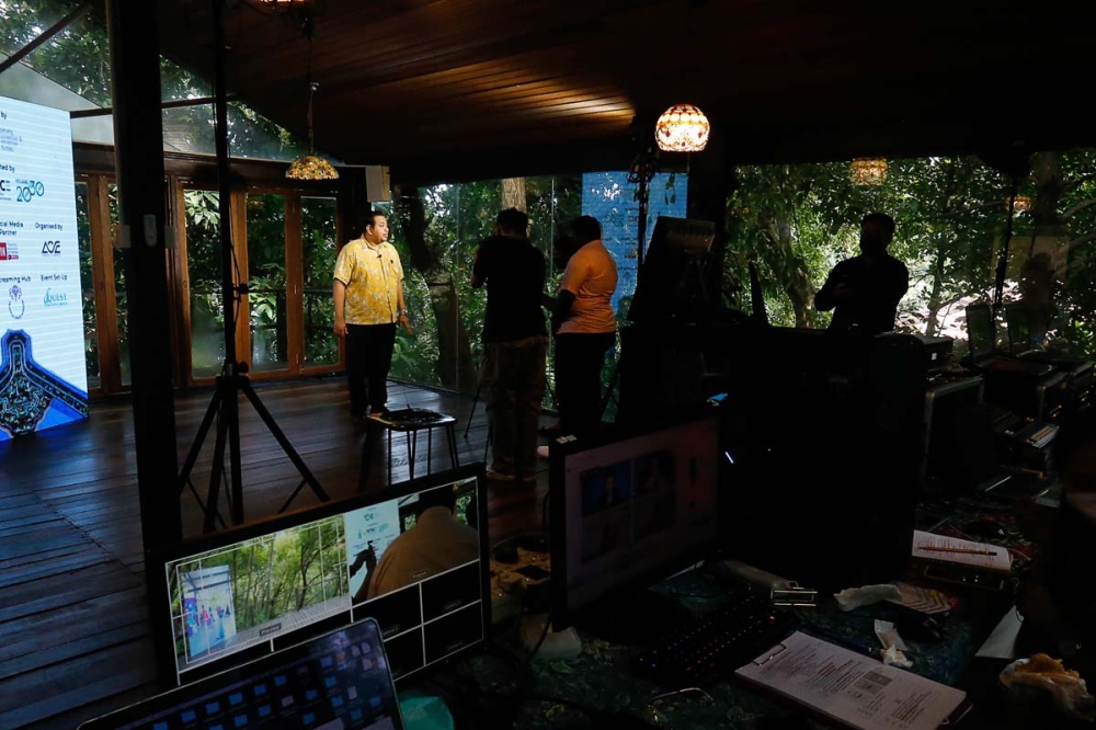 273490 Penang Convention and Exhibition Bureau CEO G. Ashwin is filmed in a live telecast of the 2021 launch of the Penang International Travel Exchange Digital Show at the Tropical Spice Garden in Teluk Bahang. — Picture by Saiyuti Zainudin