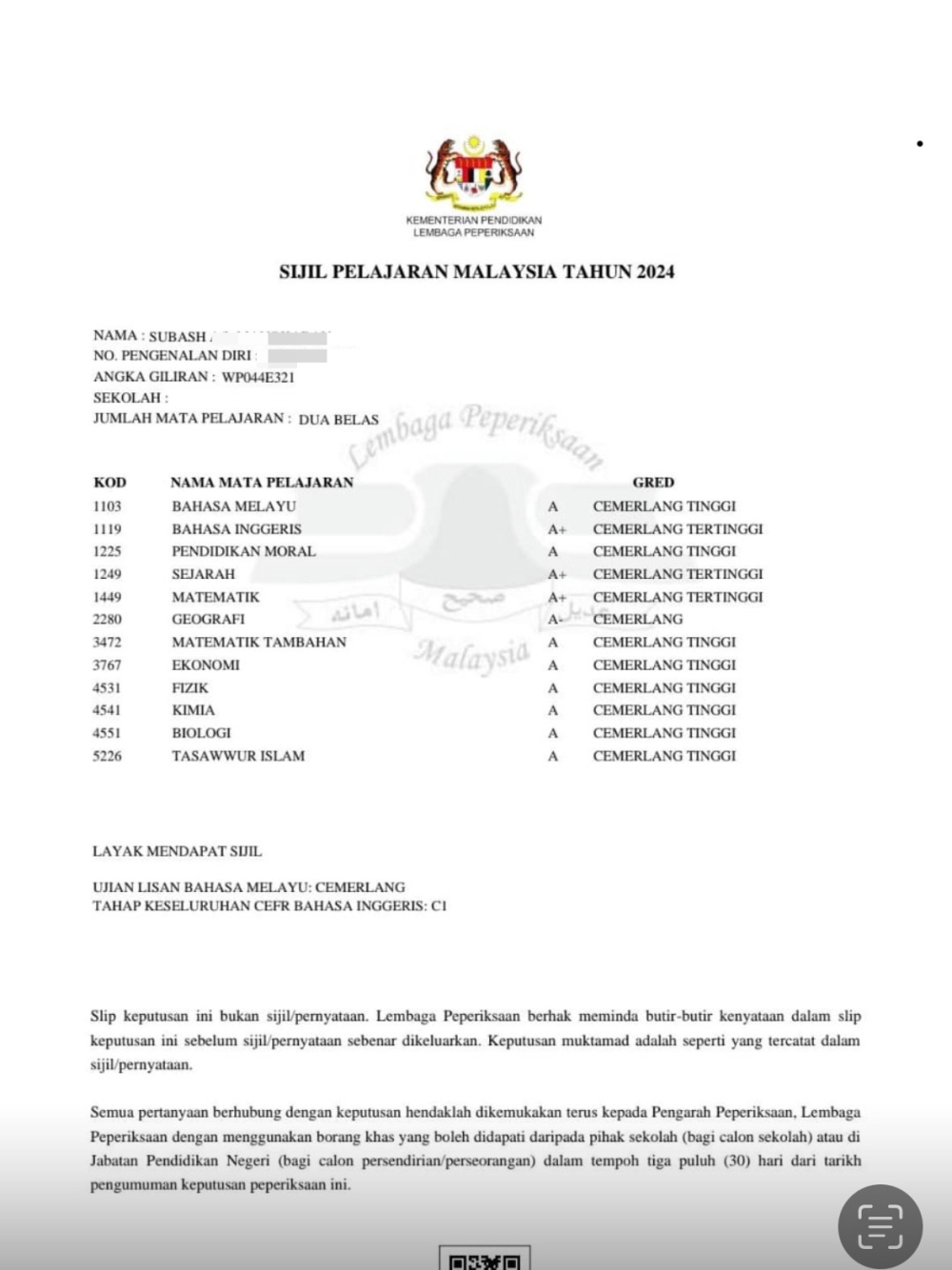 273547 Here’s how Subash performed in his 2024 SPM.