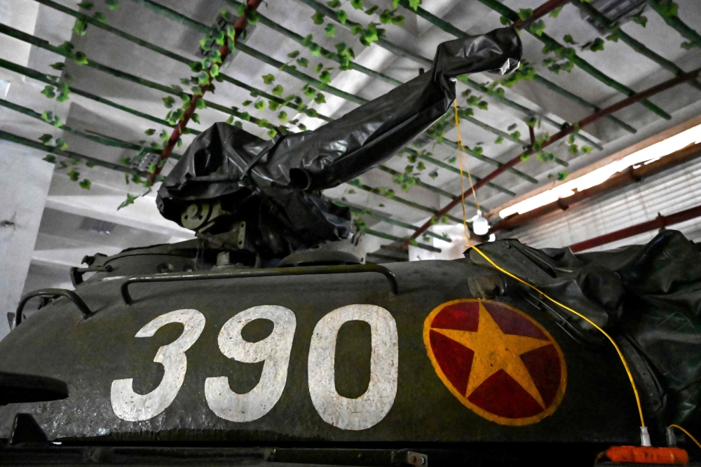 273832 This photo taken on April 16, 2025 at the Armoured Forces Museum in Hanoi shows the turret of Tank 390, the first to crash through the gates of Saigon’s presidential palace on April 30, 1975. — AFP pic