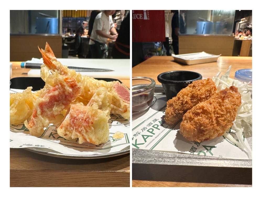 274574 Seafood Tempura Set (left) has a light, crispy batter and Oyster Fry (right) hides a juicy oyster inside the fried breadcrumbs exterior. — Picture by Lee Khang Yi