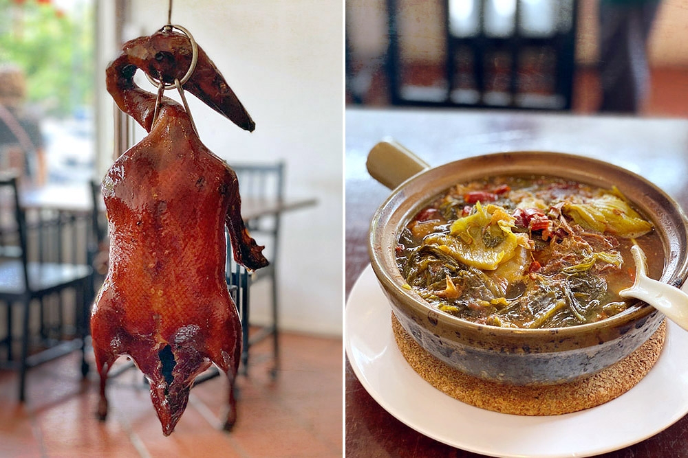 275641 Nothing is wasted, from a whole roasted duck to the classic leftovers dish, Spicy & Sour Mustard Greens. — Pictures by CK Lim