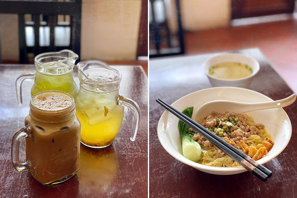 275642 Iced drinks (right). Pork Lard and Minced Meat Noodles (right). — Pictures by CK Lim