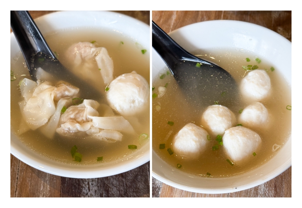 277162 Each order of the noodles is served with a small bowl of ‘wantans’ and fishball (left) and if you love not overly bouncy fish balls (right), order an extra bowl to enjoy. — Pictures by Lee Khang Yi