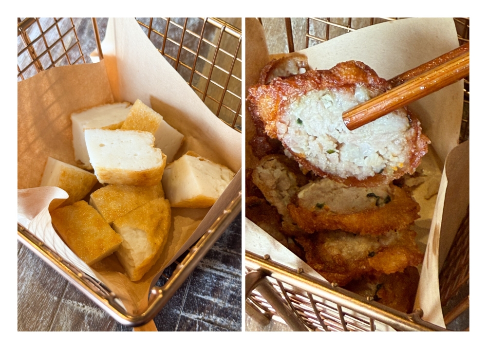 277165 Snack on Homemade Fish Cake (left) with a springy texture and Homemade Meat Roll (right) with a crunchy skin and tender meat filling. — Pictures by Lee Khang Yi